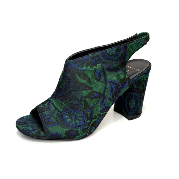 Black Suede Studio Green & Blue Jacquard Sling Back Sandals | 7 - Picture 11 of 11